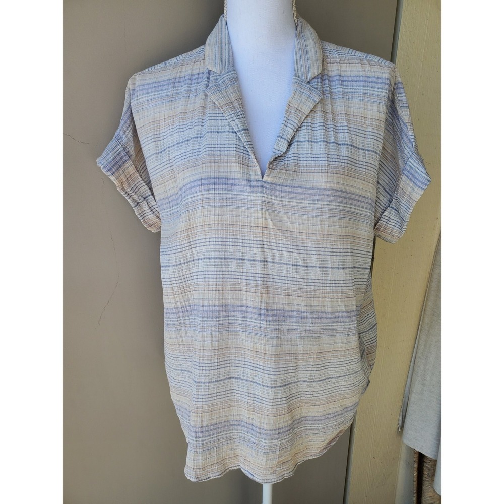 Madewell Shirt Womens Medium Striped Gauze Collared Cuffed Popover Beachy Top